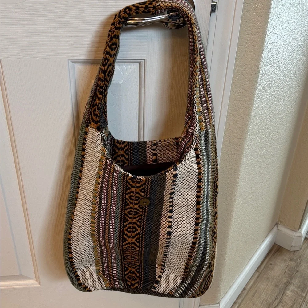 Bohemian Style Hobo Bag, Woven Pattern,Fringe Details And Slouchy Shoulder Strap